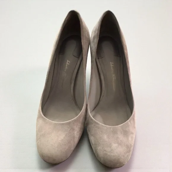 Ferragamo Lucca 85 Gray Suede Metallic Heels